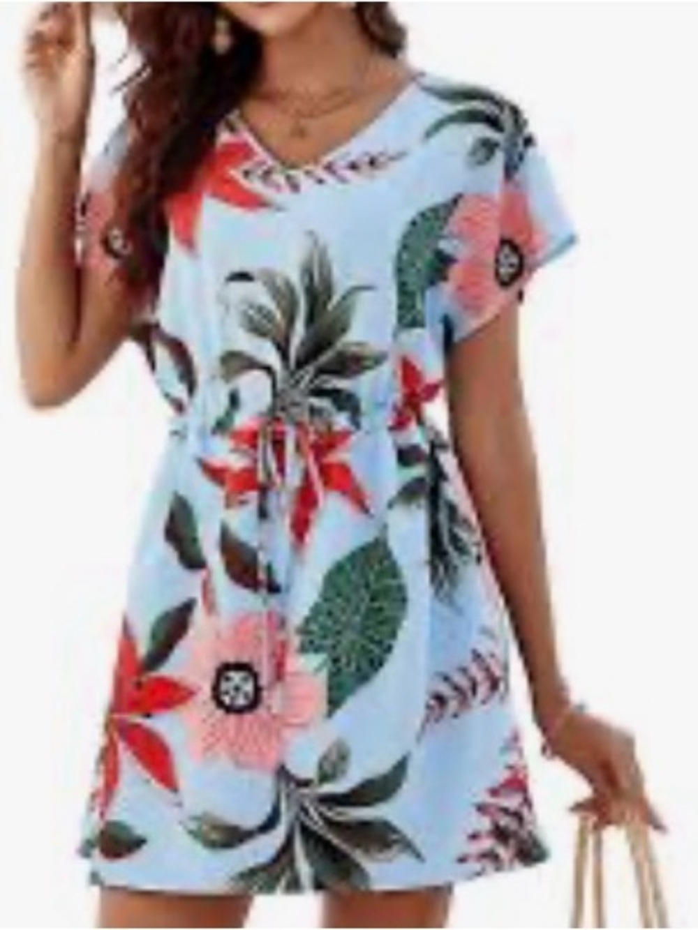 Blue Floral Drawstring Dress/cover up